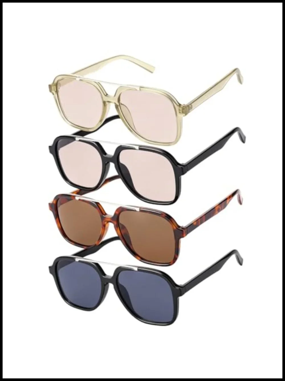 Retro Oversized Aviator Sunglasses 4 Pack Double Bridge UV400 Metal Legs